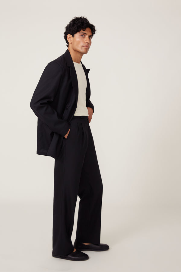 Double Breasted Shirt Jacket (Black Tropical Wool Plain Weave