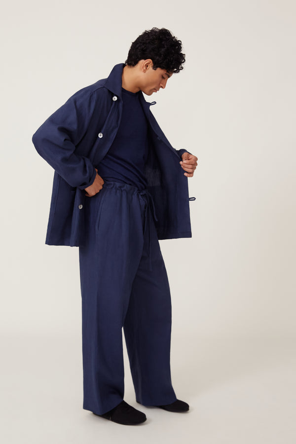 Work Jacket (Indigo Washed Linen) - Stoffa