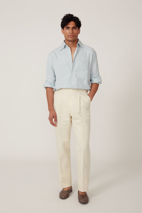 Single Pleat Trouser (Ivory Cotton Linen Twill) - Stoffa