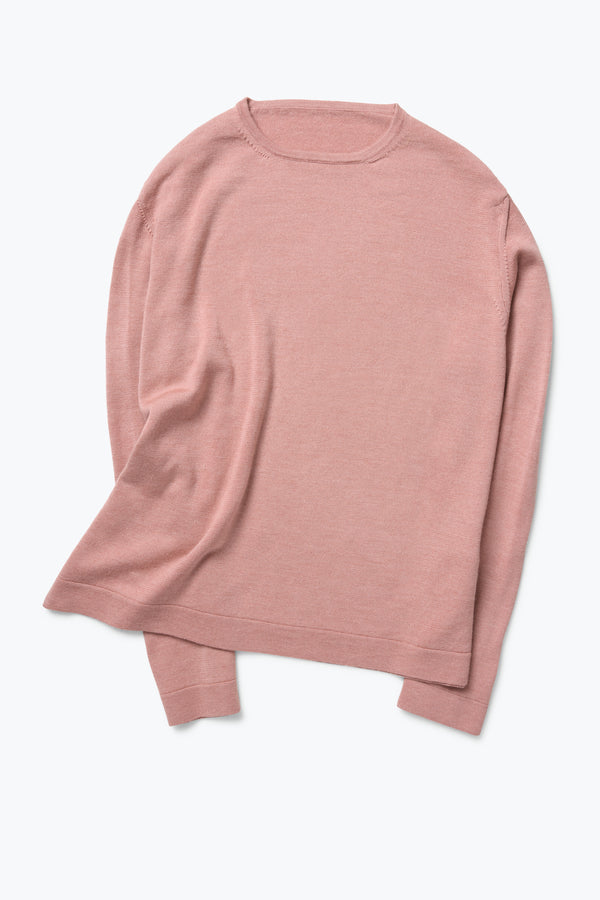 Long Sleeve Knit T-Shirt (Dusty Rose Wool Silk) - Stoffa