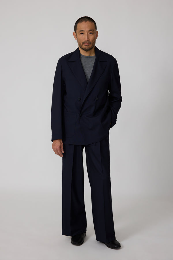 Double Breasted Shirt Jacket (Navy Tropical Wool) - Stoffa