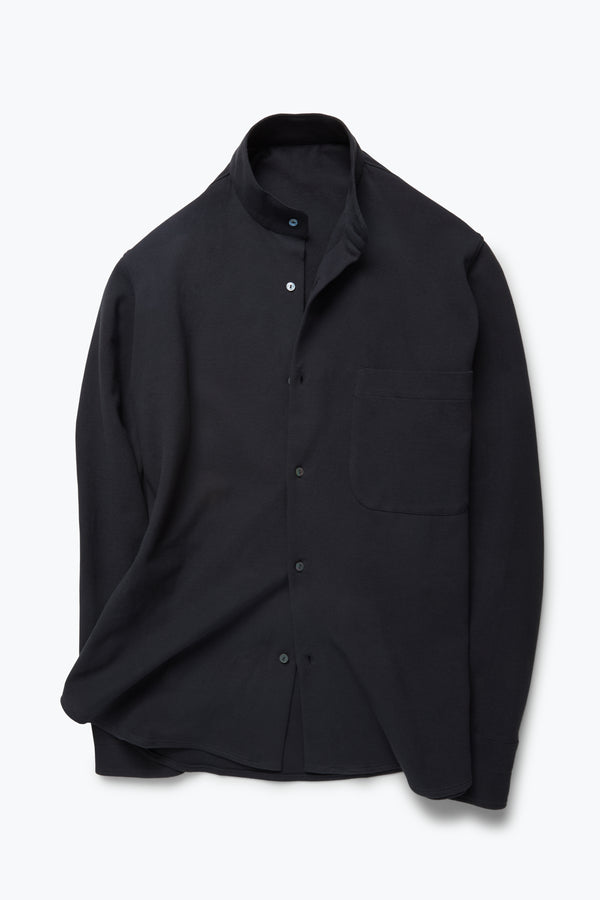 Band Collar Shirt (Dark Indigo Double Cotton Pique) - Stoffa Band Collar Shirt (Dark Indigo Double Cotton Pique) - Stoffa