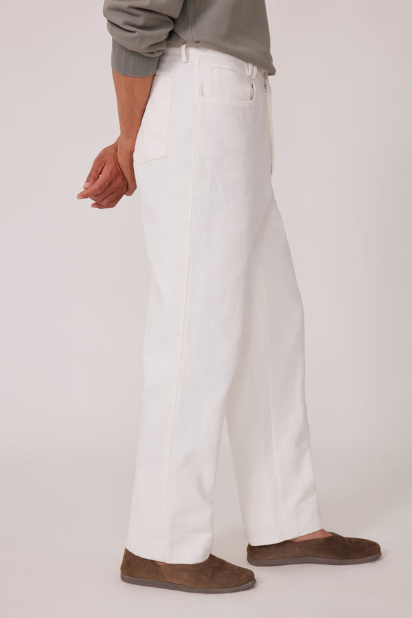 5 Pocket Washable Trouser (Chalk Basketweave Cotton) - Stoffa
