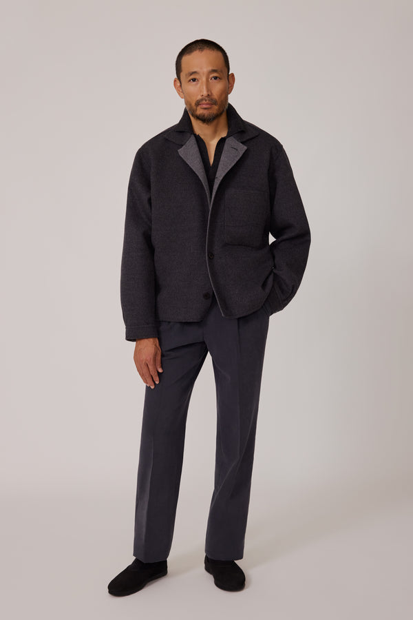 Split Seam Wave Jacket (Charcoal Brushed Merino Wool) - Stoffa