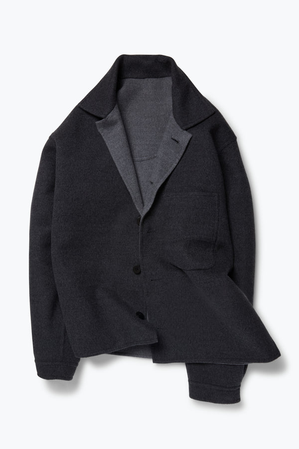 Split Seam Wave Jacket (Charcoal Brushed Merino Wool) - Stoffa