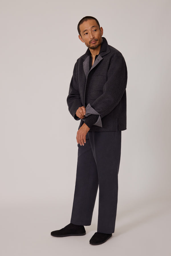 Split Seam Wave Jacket (Charcoal Brushed Merino Wool) - Stoffa