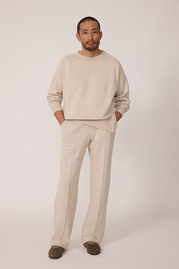 Side Button Crewneck Sweatshirt (Bone Cotton Terry) - Stoffa