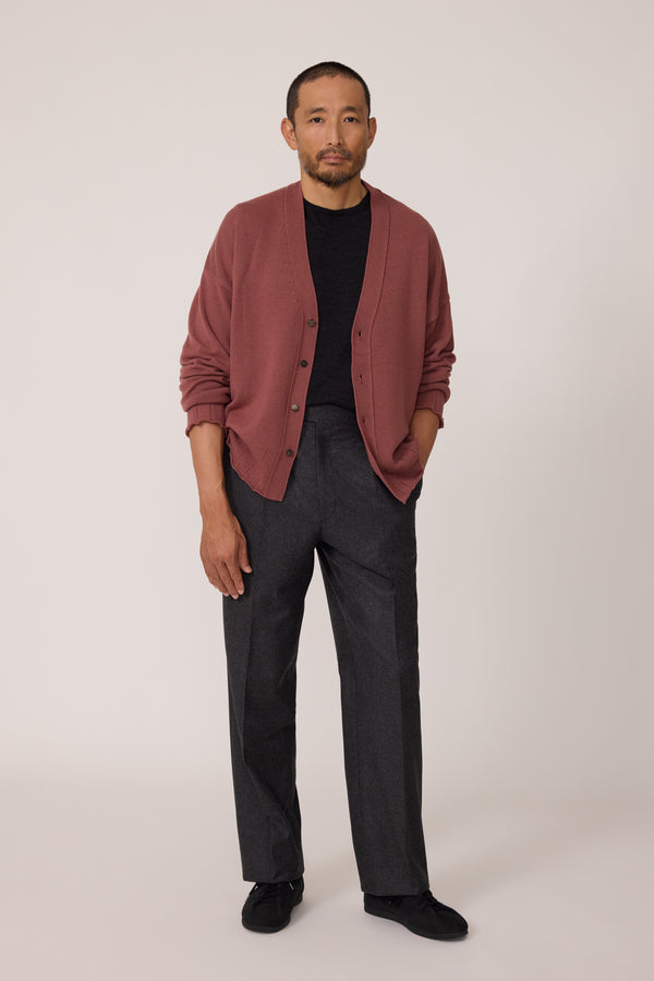Drop Shoulder Cardigan (Brick Cashmere) - Stoffa