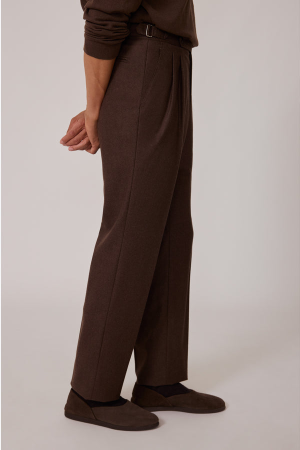 Double Pleat Trouser (Chocolate Moss Flannel) - Stoffa