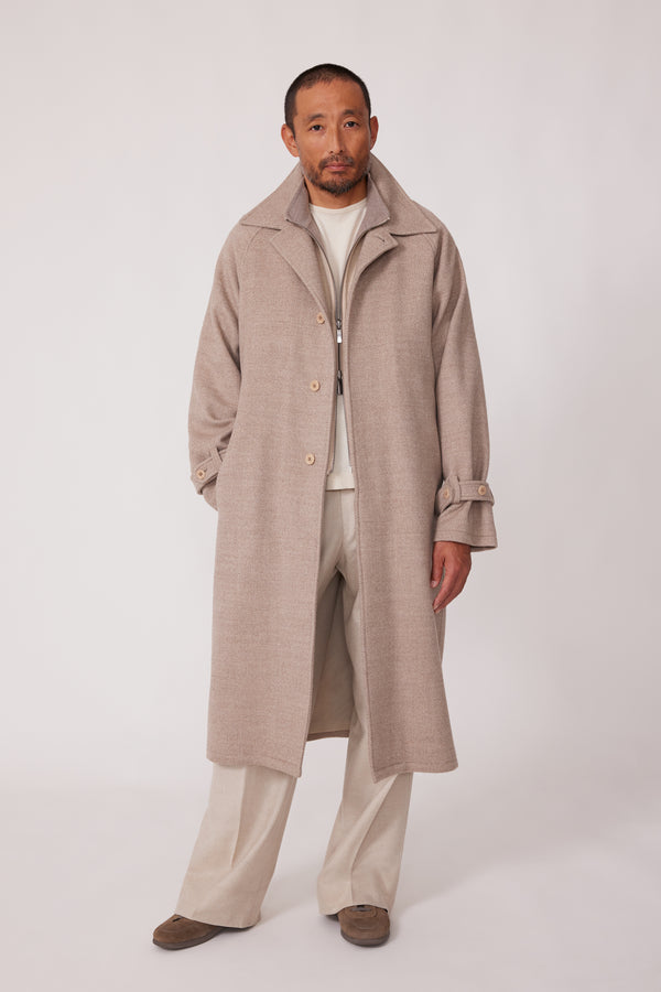 Raglan Coat (Sand Undyed Wool Herringbone) - Stoffa
