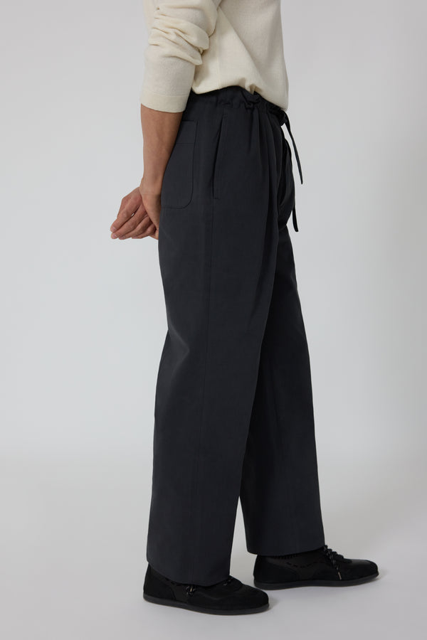 Drawstring Trouser (Black Peached Cotton) - Stoffa