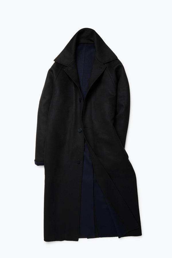 Split Seam Raglan Coat (Black Brushed Merino Wool) - Stoffa