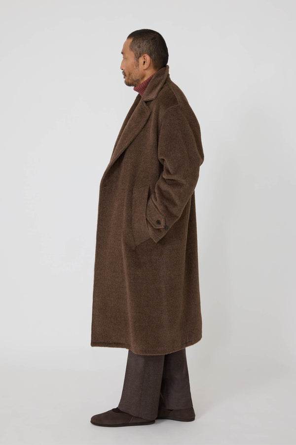Asymmetric Coat (Brown Undyed Suri Alpaca Wool) - Stoffa