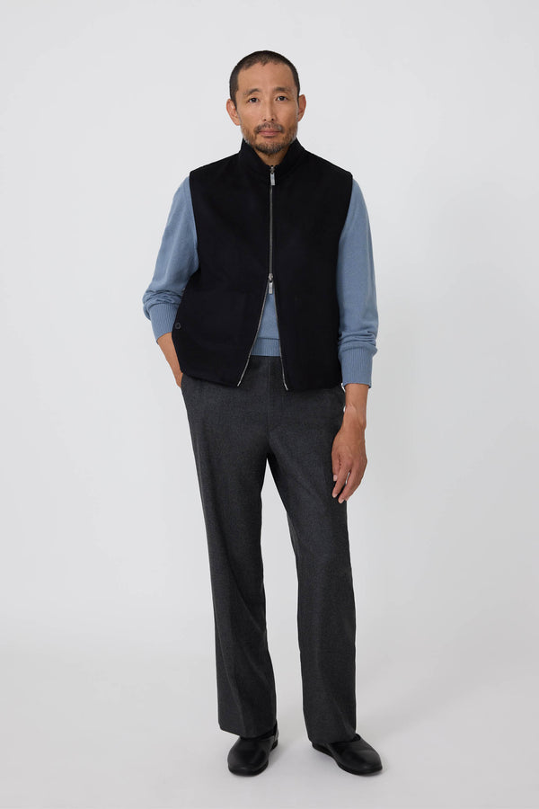 Reversible Vest (Black Brushed Merino Wool) - Stoffa