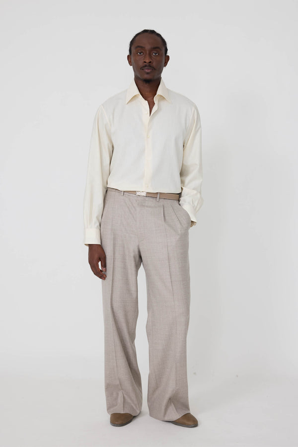 Spread Collar Shirt (Ivory Cotton Silk Slub) - Stoffa