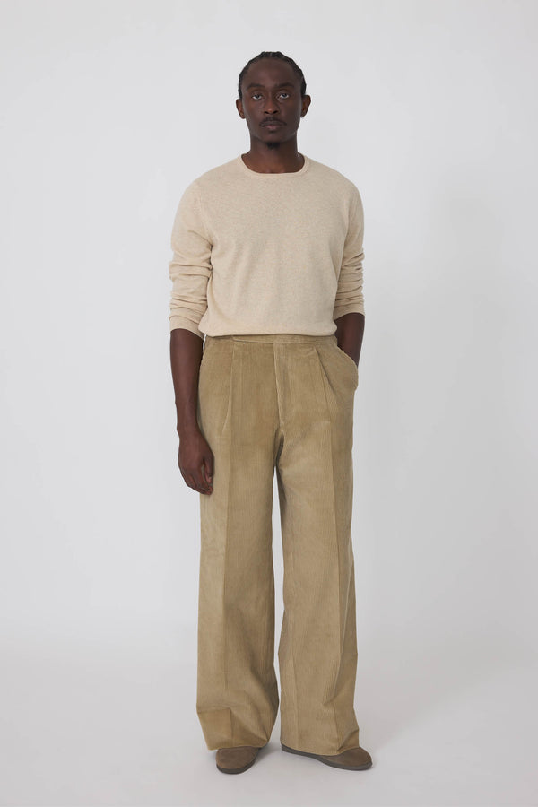 Single Pleat Trouser (Khaki Wide Wale Corduroy) - Stoffa Single Pleat Trouser (Khaki Wide Wale Corduroy) - Stoffa