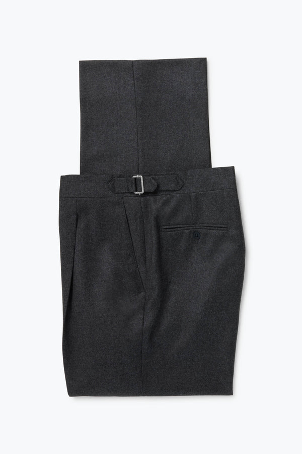 Single Pleat Trouser (Charcoal Wool Cashmere Flannel) - Stoffa