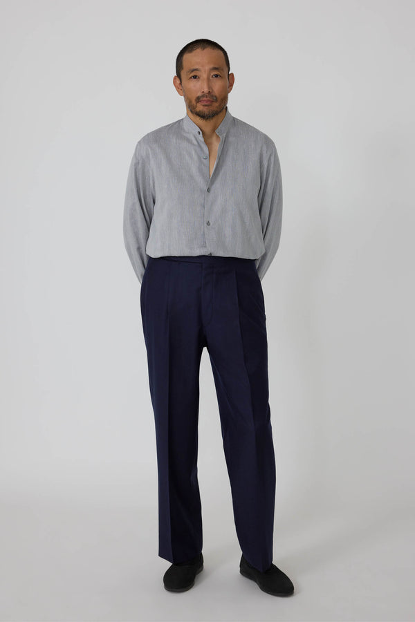 Single Pleat Trouser (Navy Wool Cashmere Flannel) - Stoffa