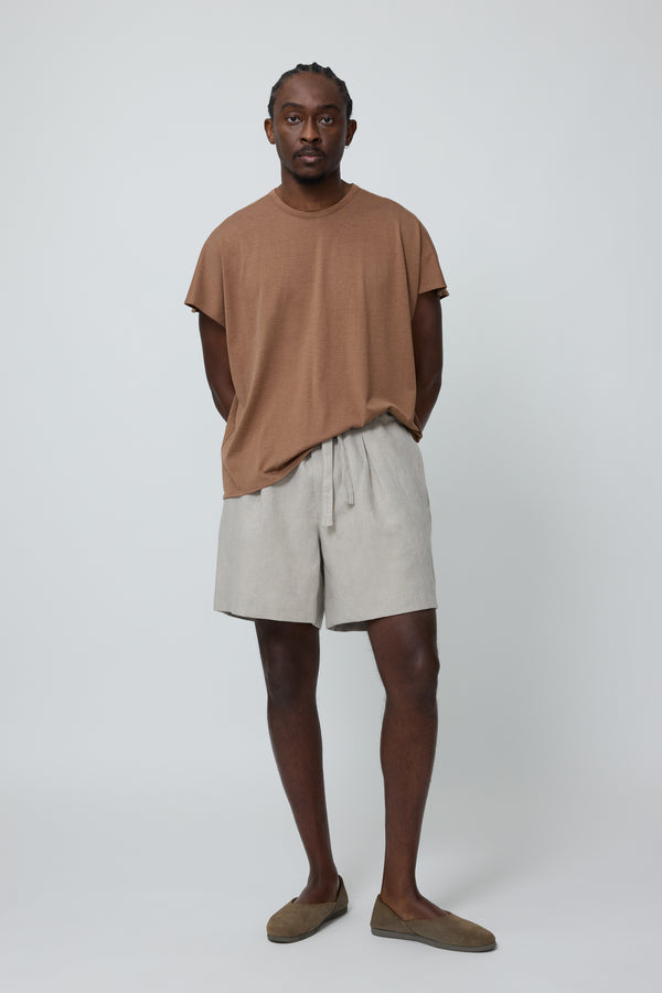 Drawstring Short (Undyed Taupe Washed Linen) - Stoffa