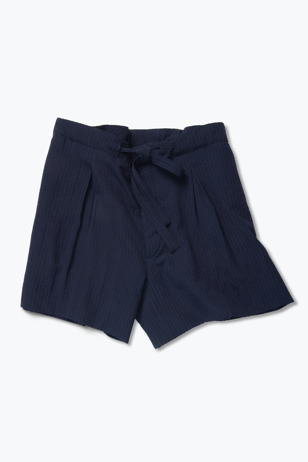 Drawstring Short (Navy Wool Seersucker) - Stoffa