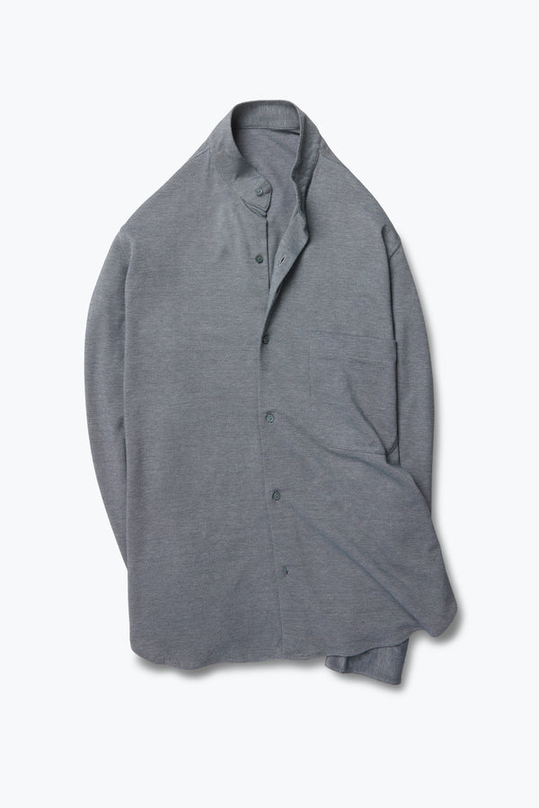 Band Collar Shirt (Anthracite Naturally Dyed Cotton Silk Pique