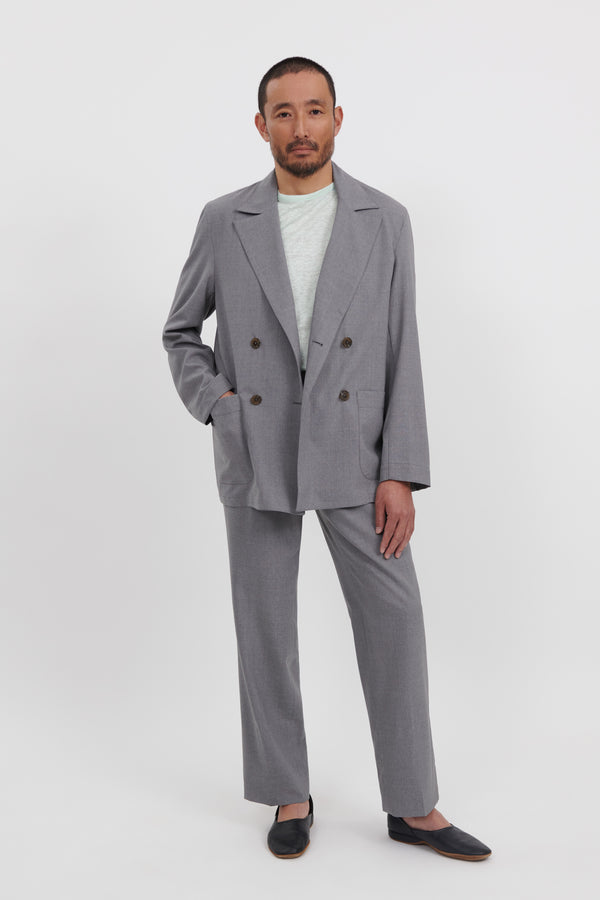 Double Breasted Shirt Jacket (Mid-Grey 3-Ply Wool) - Stoffa