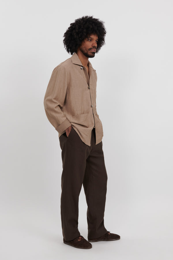 ジャケット・アウター ARMEN LINEN HERRINBONE WORK COAT Sustainable Linen Jacket for Men – Herringbone Style