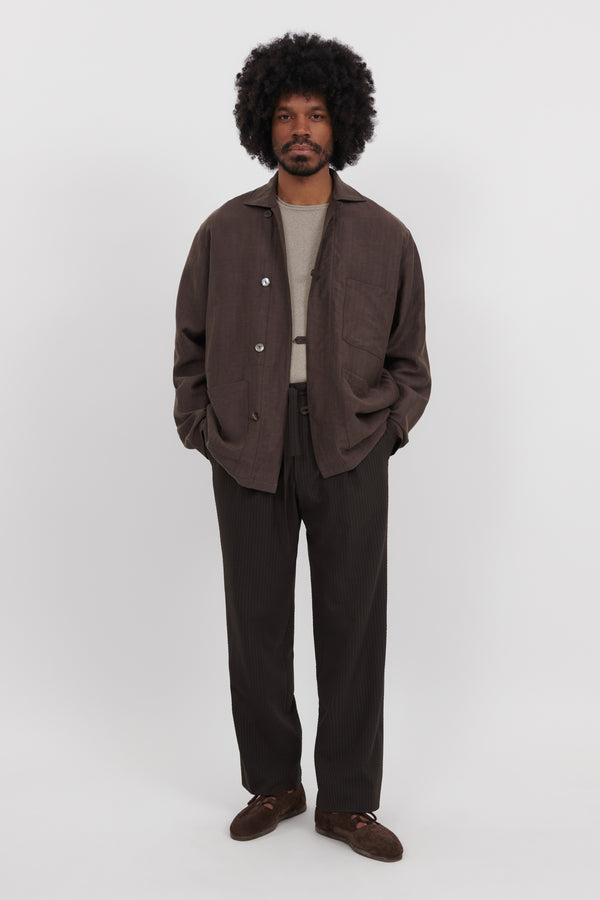 Work Jacket (Chocolate Wool Linen Herringbone) - Stoffa