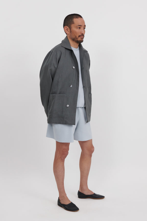 Work Jacket (Mid Grey Washed Linen) - Stoffa