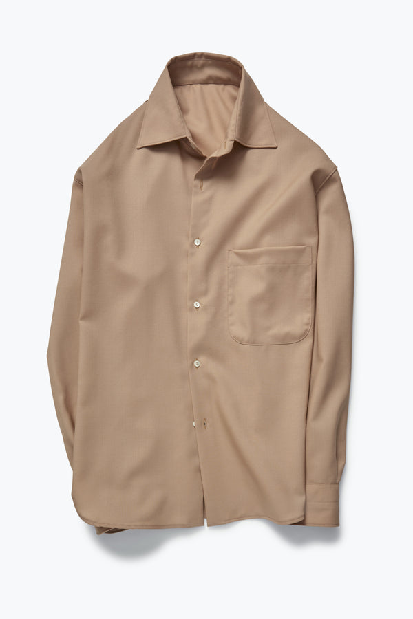 Spread Collar Shirt (Wheat Wool Plain Weave) - Stoffa