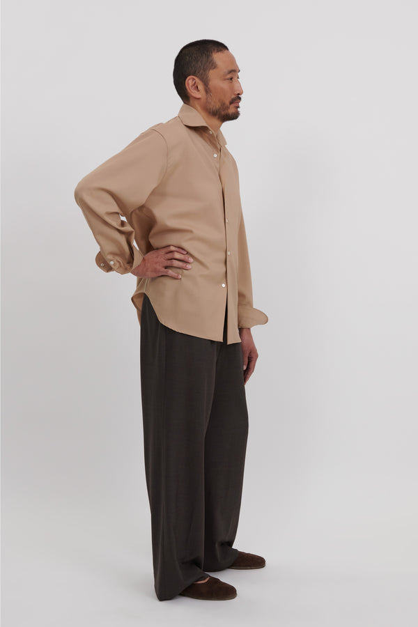 Spread Collar Shirt (Wheat Wool Plain Weave) - Stoffa