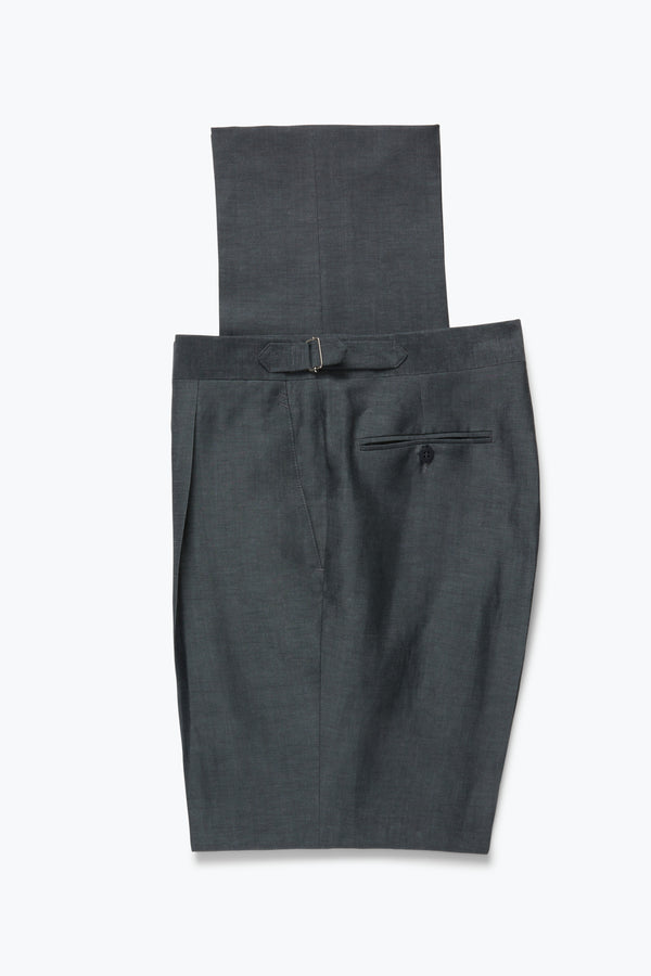 Single Pleat Trouser (Grey Wool Linen Sharkskin) - Stoffa