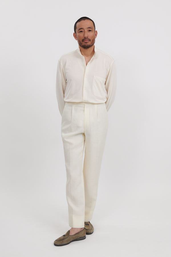 Single Pleat Trouser (Ivory Washed Linen) - Stoffa