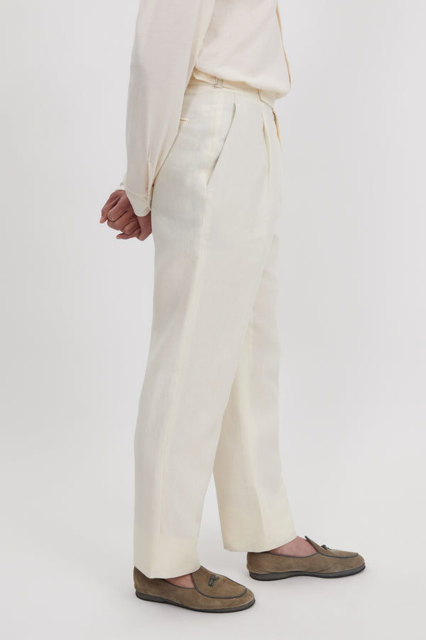 Ivory, Laundered Linen Wide Leg Trouser