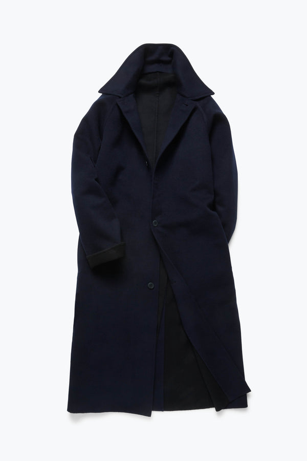 Split Seam Raglan Coat (Navy Brushed Merino Wool) - Stoffa