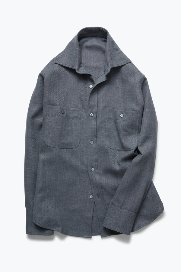 Work Shirt (Slate Linen Wool Silk Twill) - Stoffa