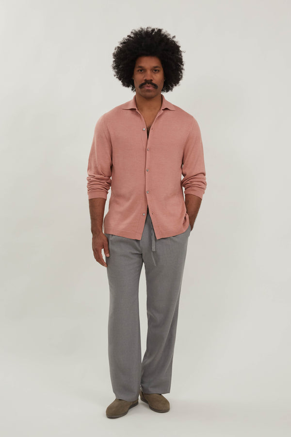 slim fit dress slacks Knit Shirt (Dusty Rose Wool Silk)