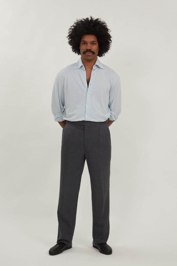 Single Pleat Trouser (Grey 3-Ply Wool) - Stoffa