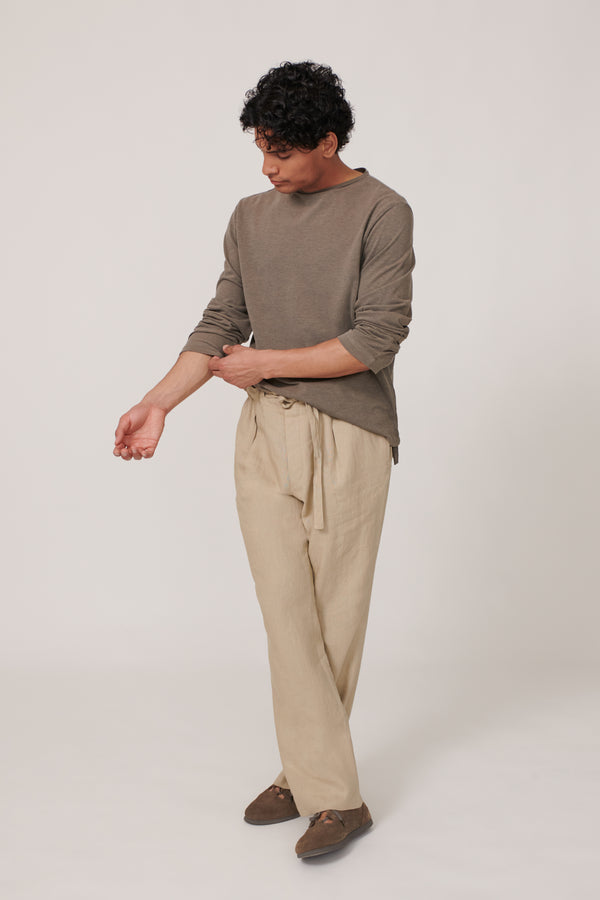 Boat Neck T-Shirt (Walnut Cotton Silk Pique) - Stoffa