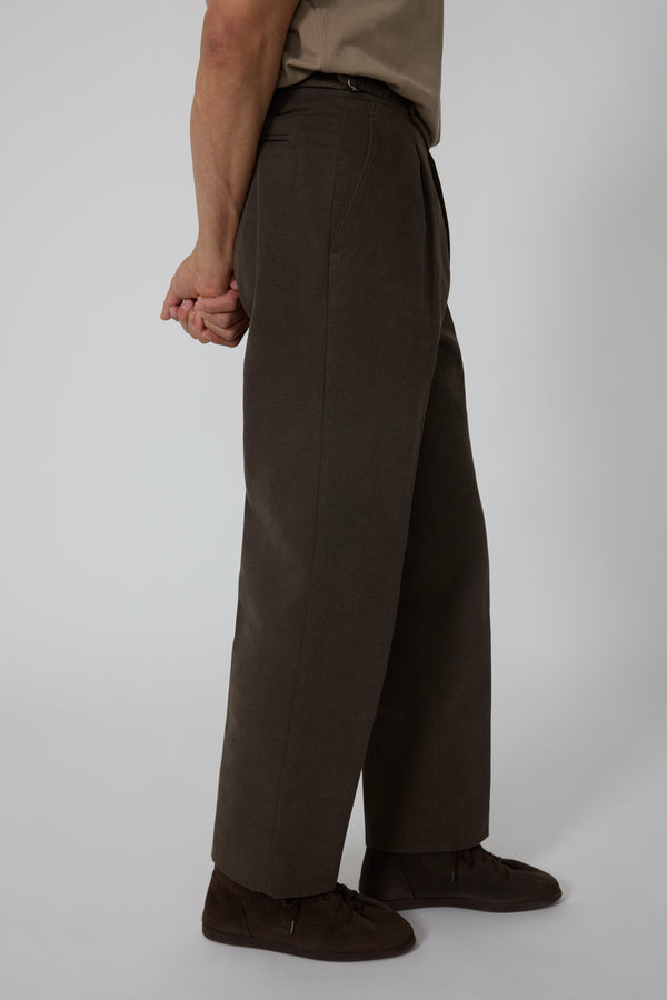 Single Pleat Trouser (Chocolate Basketweave Cotton) - Stoffa