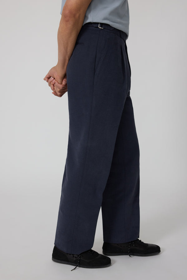 Single Pleat Trouser (Indigo Basketweave Cotton) - Stoffa
