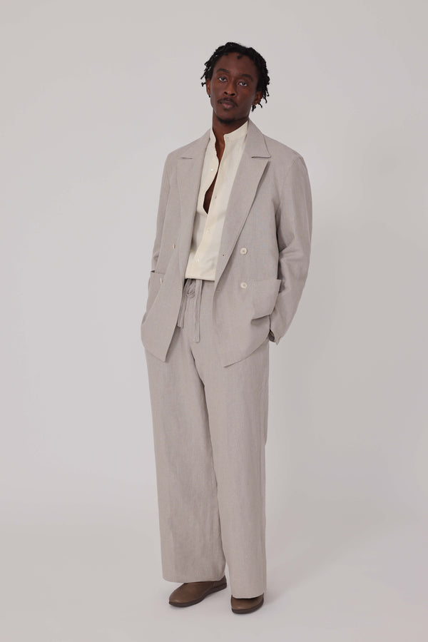 Double Breasted Shirt Jacket (Undyed Taupe Washed Linen