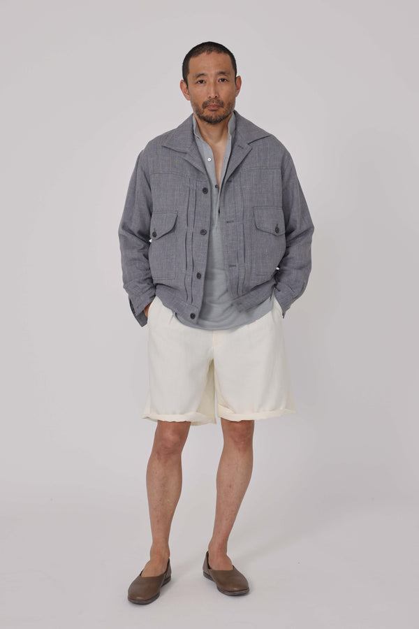 Road Jacket (Slate Wool Linen Silk Deco Twill) - Stoffa