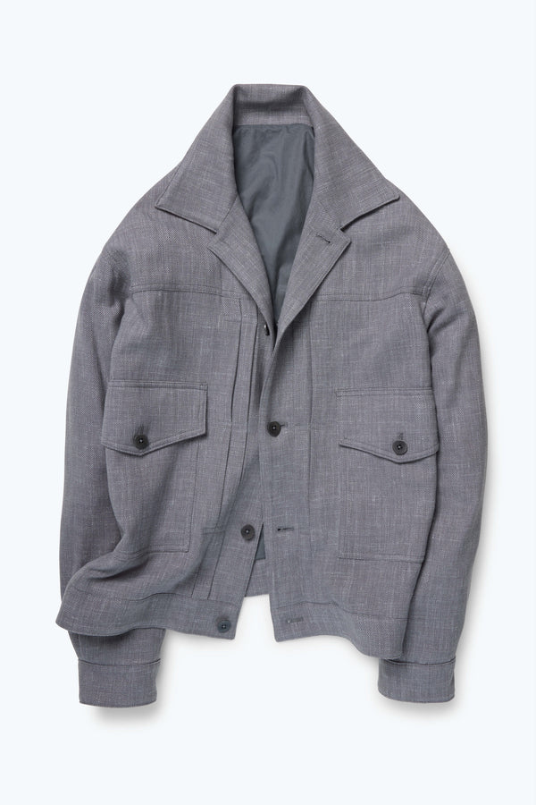 Road Jacket (Slate Wool Linen Silk Deco Twill) - Stoffa