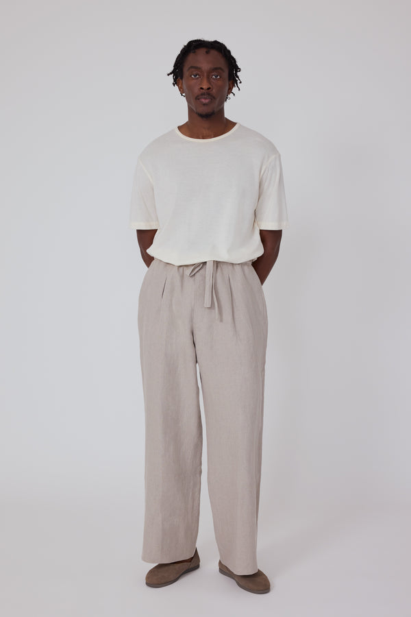 パンツ argue linen narrow pants MARGUERITE - Linen cigarette trousers white swan - Comptoir