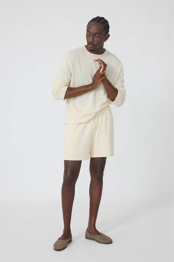 Long Sleeve Knit T-Shirt (Ivory Cotton Mouliné) - Stoffa