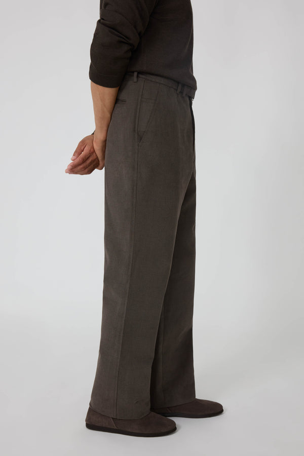 Plain Front Washable Trouser (Chocolate Basketweave Cotton) - Stoffa
