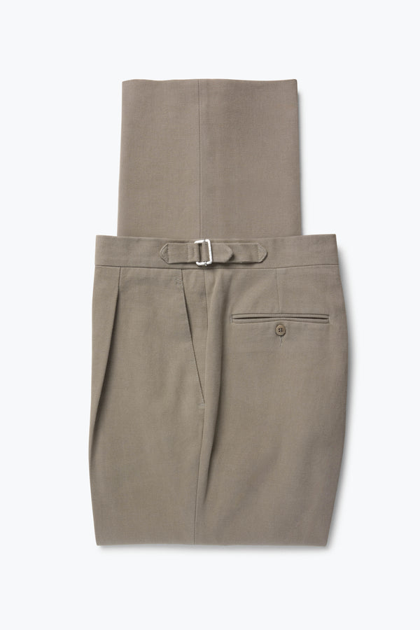 Single Pleat Trouser (Taupe Basketweave Cotton) - Stoffa