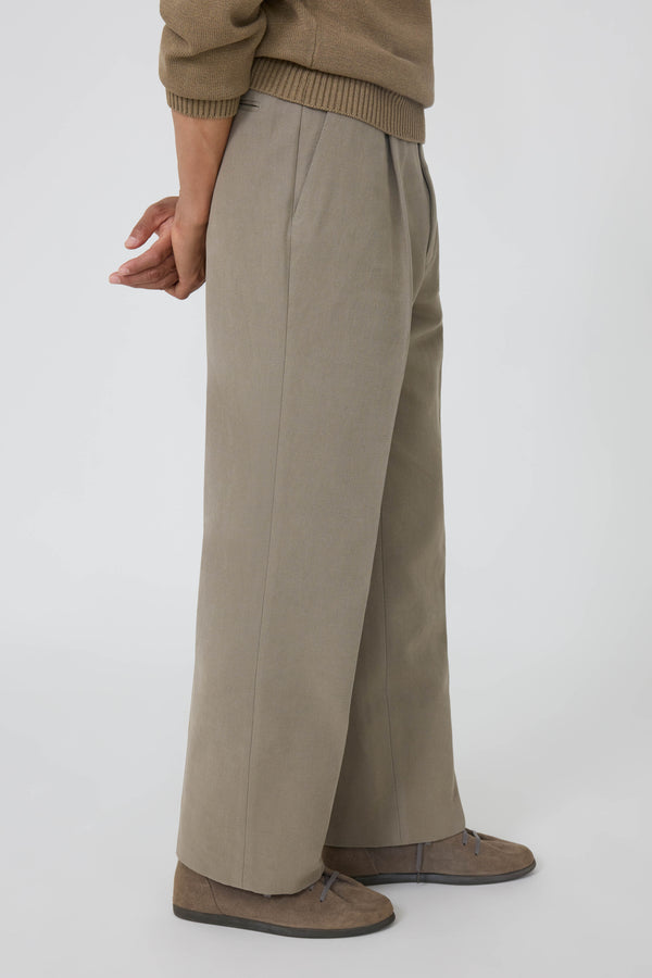 Single Pleat Trouser (Taupe Basketweave Cotton) - Stoffa