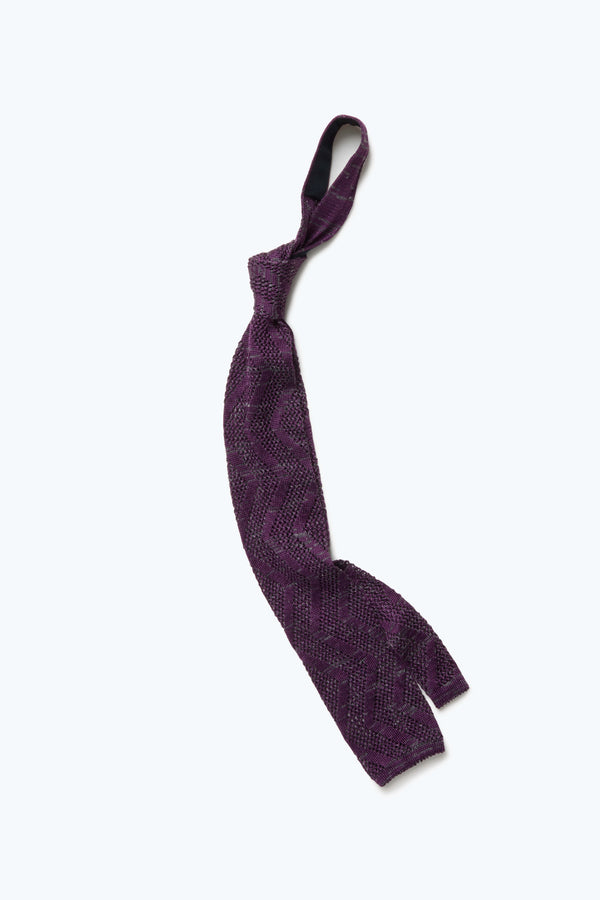 Knit Tie (Purple Crochet Wave Silk Linen) - Stoffa